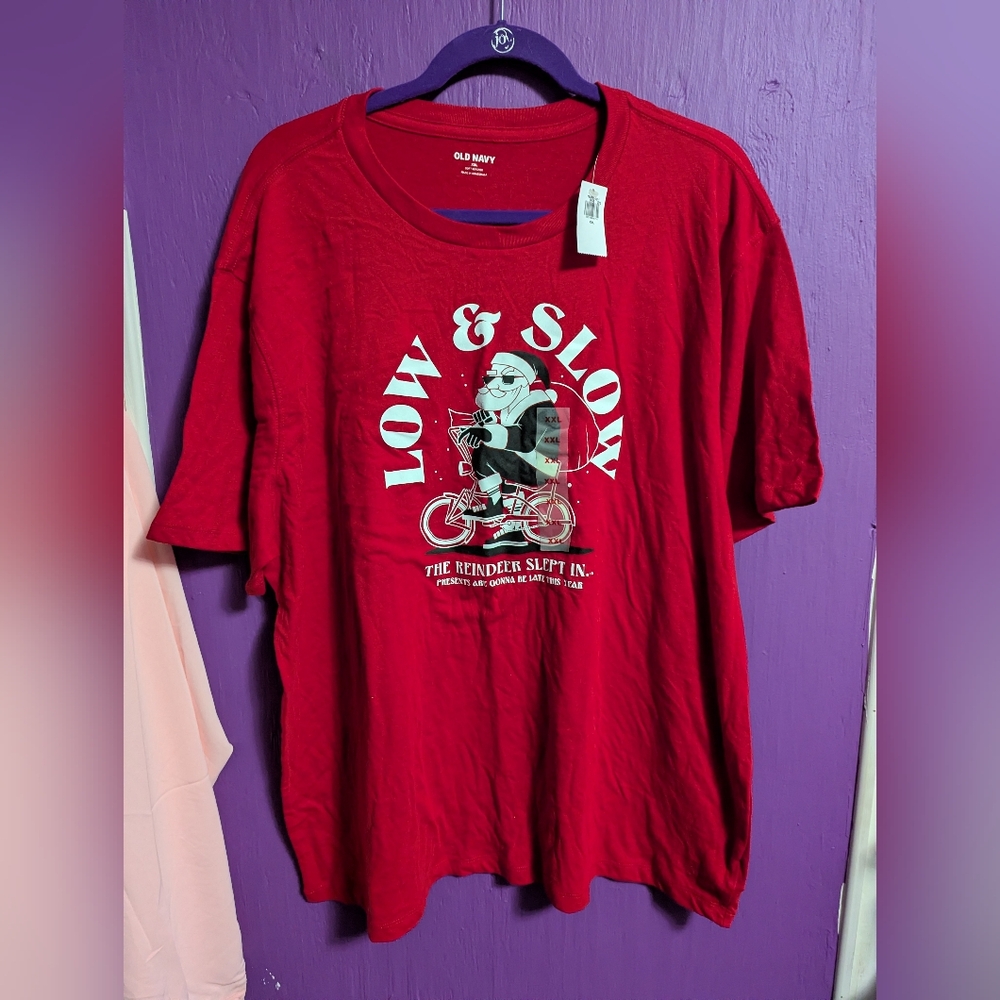 NWT Old Navy Soft Washed Red LOW & SLOW Santa Short Sleeve Graphic Tee